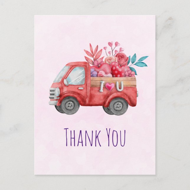 Cute Love Truck with Heart Cargo Thank You Postcard (Front)