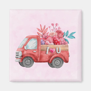 Cute Love Truck with Heart Cargo Watercolor Magnet