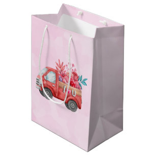Cute Love Truck with Heart Cargo Watercolor Medium Gift Bag