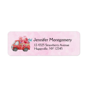 Cute Love Truck with Heart Cargo Watercolor Return Address Label