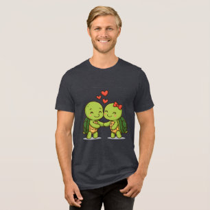 Cute Love Turtles Adorable Cartoon Couple Tri-Blend Shirt