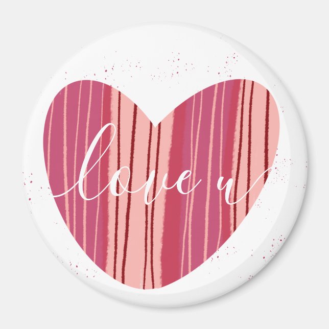 Cute Love U Pink Textured Heart Magnet (Front)