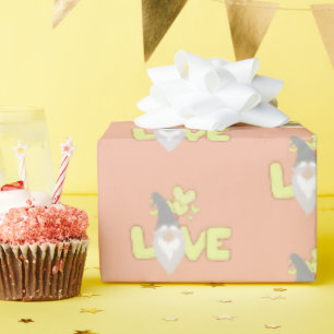 Cute love Valentines Day Gnome  Pink Yellow Grey S Wrapping Paper