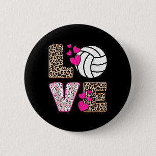 Cute Love Volleyball Leopard Print Women Ladies Vo 6 Cm Round Badge