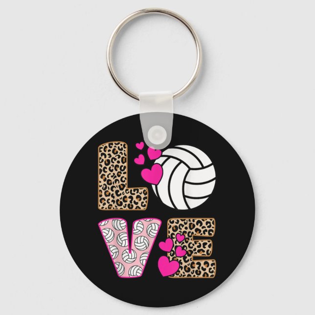 Cute Love Volleyball Leopard Print Women Ladies Vo Key Ring (Front)