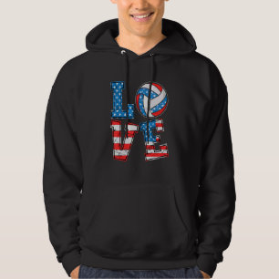 Cute Love Volleyball Usa Flag Women Girls Volleyba Hoodie