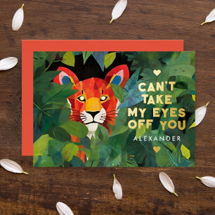 Cute Love Words Colourful Jungle Wild Tiger Painte Foil Holiday Card