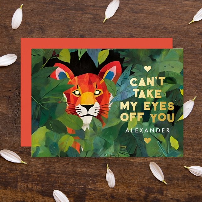 Cute Love Words Colourful Jungle Wild Tiger Painte Foil Holiday Card (Creator Uploaded)