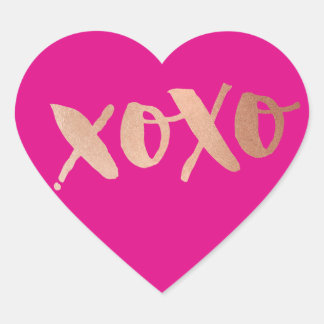 CUTE LOVE XOXO HEART modern rose gold bright pink Heart Sticker