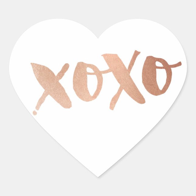 CUTE LOVE XOXO HEART modern rose gold trendy white Heart Sticker (Front)