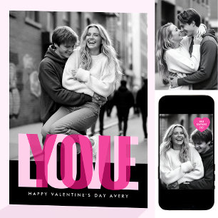 Cute Love You 3 Photos Valentine's Day Black Pink Card