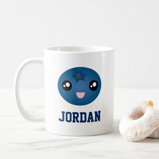 Cute Love You Berry Much Cartoon Blue Berry Coffee Mug (With Donut)