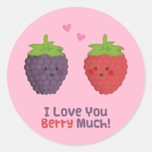 Cute Love You Berry Much Pun Humour Classic Round Sticker