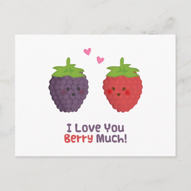 Cute Love You Berry Much Pun Humour Postcard (Front)