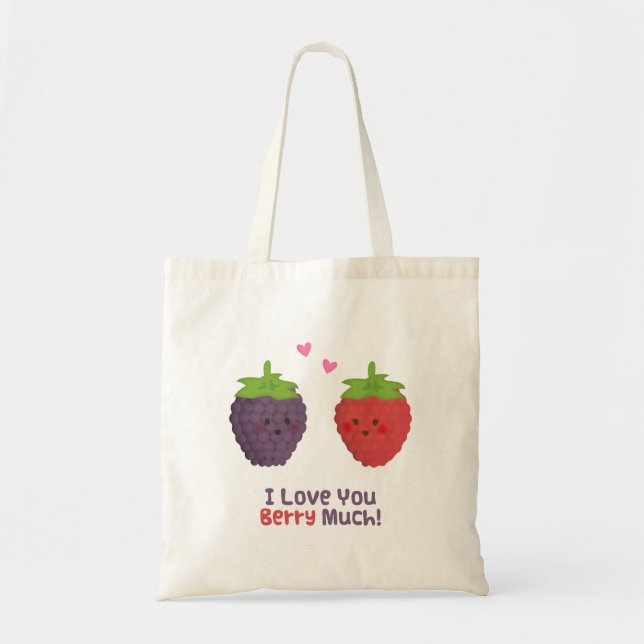 Cute Love You Berry Much Valentine Pun Humour Tote Bag (Front)