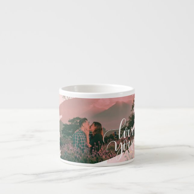 Cute Love You Custom Photo For Couple Pink Floral  Espresso Cup (Front)