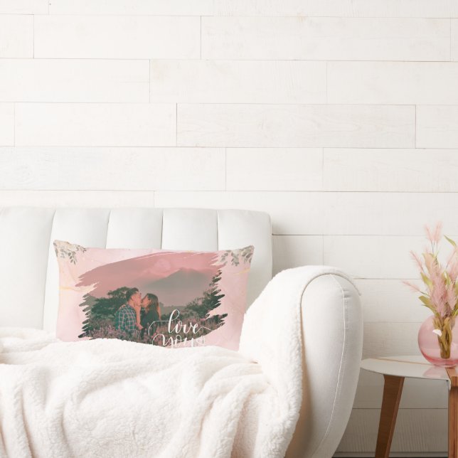 Cute Love You Custom Photo For Couple Pink Floral  Lumbar Cushion (Couch)