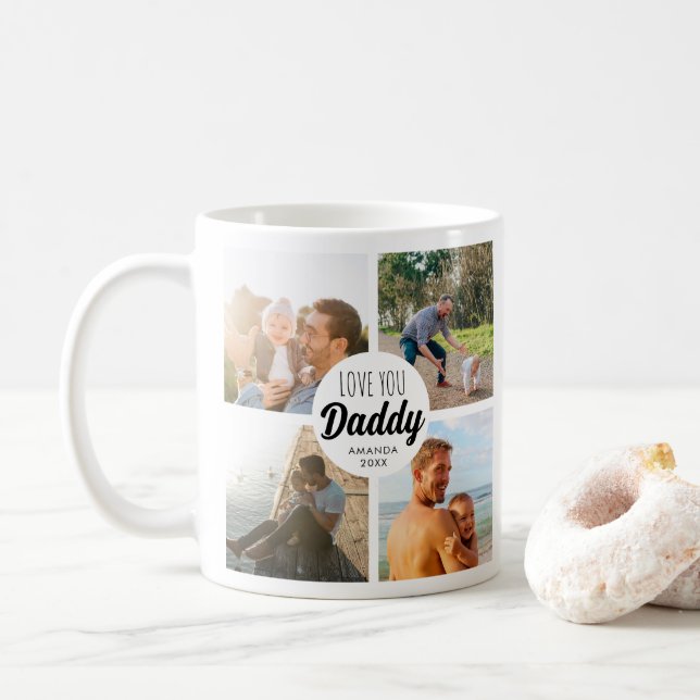 Cute Love You 'Daddy' Custom Photo Collage  Coffee Mug (With Donut)