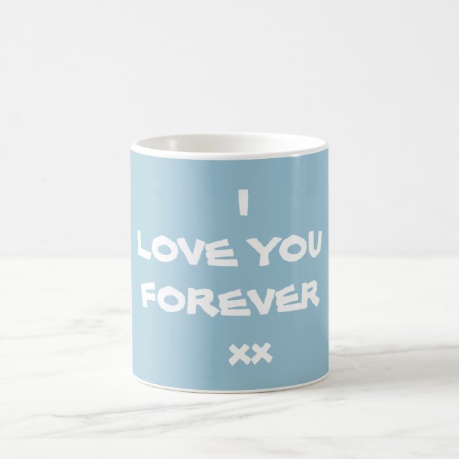 Cute LOVE YOU FOREVER Script Stylish Chic Blue Coffee Mug (Center)