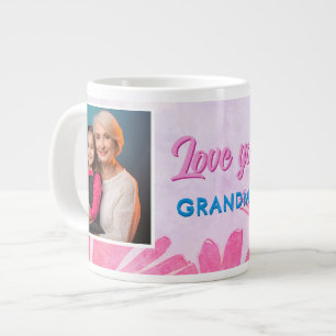 Cute Love you Grandma Pink Flowers 2 Photos Large Coffee Mug