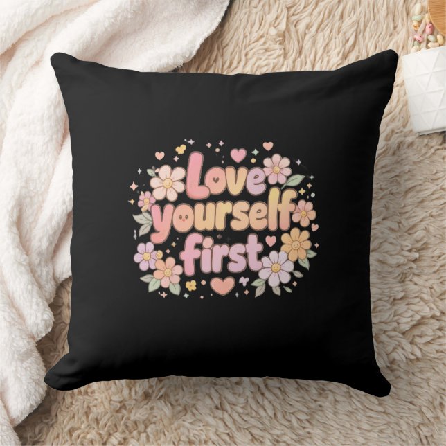 Cute Love Yourself Floral Quote Design | Gift Bag Cushion (Blanket)
