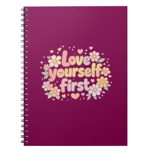 Cute Love Yourself Floral Quote Design | Gift Bag Notebook (Front)