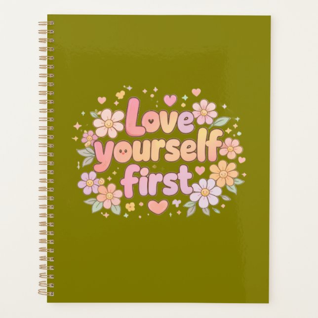 Cute Love Yourself Floral Quote Design | Gift Bag Planner (Front)