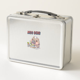 Cute loveable Moo Deng baby fat hippopotamus Tank Metal Lunch Box