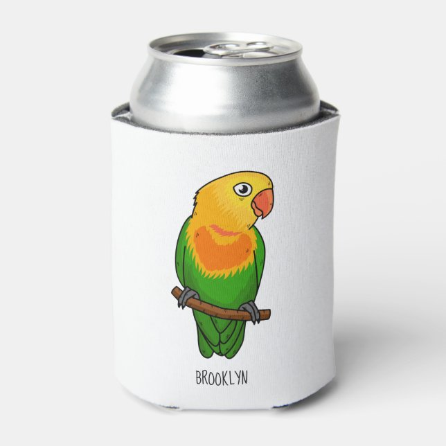 Cute lovebird cartoon parrot can cooler (Can Front)