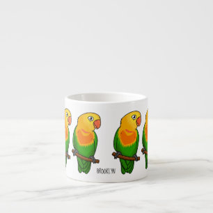 Cute lovebird cartoon parrot espresso cup