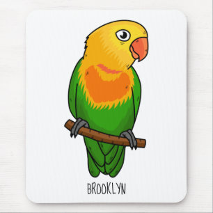 Cute lovebird cartoon parrot mouse pad