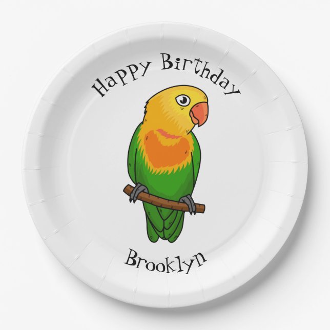 Cute lovebird cartoon parrot paper plate (Front)