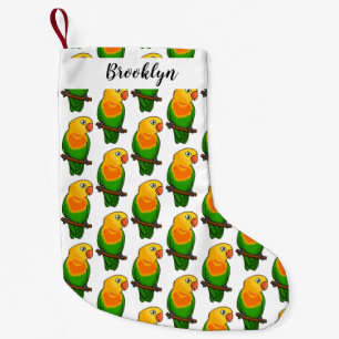 Cute lovebird cartoon parrot small christmas stocking