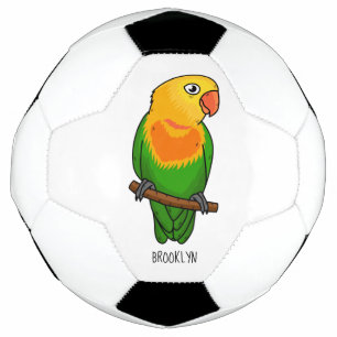 Cute lovebird cartoon parrot soccer ball