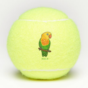 Cute lovebird cartoon parrot tennis balls