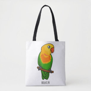 Cute lovebird cartoon parrot tote bag
