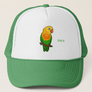Cute lovebird cartoon parrot trucker hat
