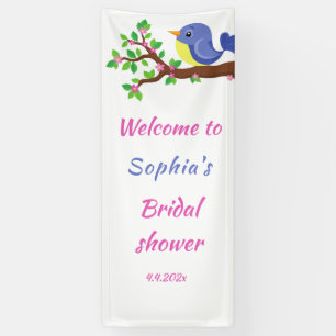 Cute Lovebird Floral Tree Bridal Shower Welcome Banner