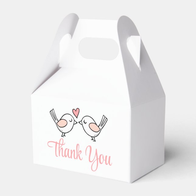 Cute Lovebird Pink Love Birds Thank You Wedding  Favour Box (Front Side)