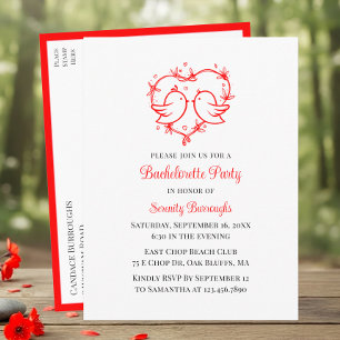 Cute Lovebirds Boho Red Heart Bachelorette Party Invitation Postcard