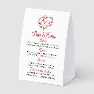 Cute Lovebirds Boho Red Heart Bar Menu Wedding 