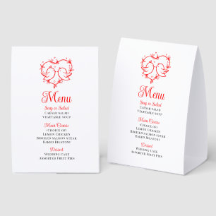 Cute Lovebirds Boho Red Heart Garden Wedding Menu