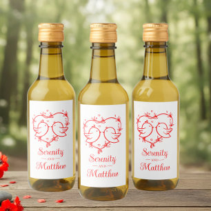 Cute Lovebirds Boho Red Heart Garden Wedding Wine Label