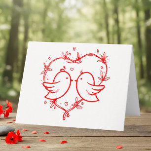 Cute Lovebirds Boho Red Heart Thank You Wedding Card