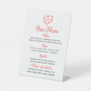 Cute Lovebirds Boho Red Heart Wedding Bar Menu Pedestal Sign