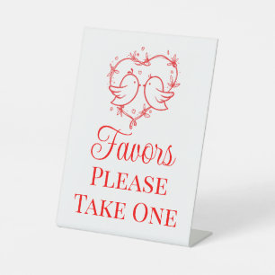 Cute Lovebirds Boho Red Heart Wedding Favors Pedestal Sign