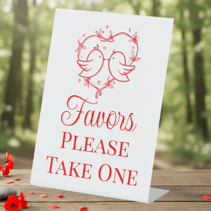 Cute Lovebirds Boho Red Heart Wedding Favors Pedestal Sign