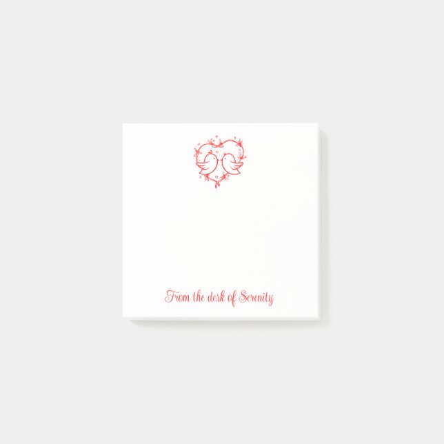 Cute Lovebirds Boho Romantic Red Heart  Post-it Notes (Front)