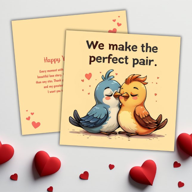 Cute Lovebirds Cartoon Birds Valentines Day Holiday Card (Cute Cartoon Couple Of Birds Valentines Day Holiday Card)
