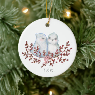 Cute Lovebirds Couples First Christmas Together Ceramic Ornament